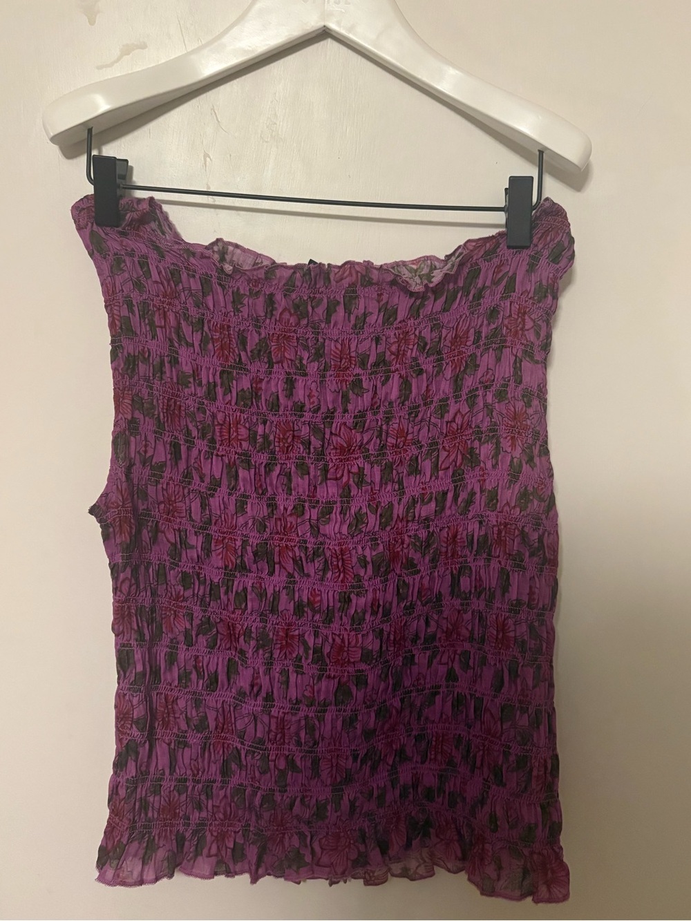J Crew Purple Floral Smocked Sleeveless Top